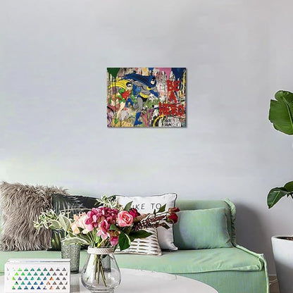 Yatsen Bridge Graffiti Wall Art Painting on Canvas Picture Doodle Posters and Prints Modern Pop Home Decor for Living Room Framed Ready to Hang 12x16 inch