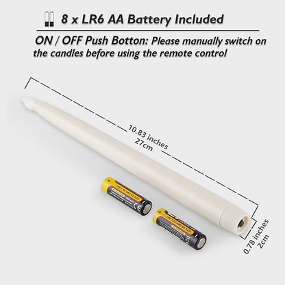 Rhytsing Ivory 10.8" Flameless Taper Candles with Timer, Battery Operated Dinner Long Candles with Remote, Smooth Wax Finish, Warm White LED, 8 Batteries Included - Set of 4