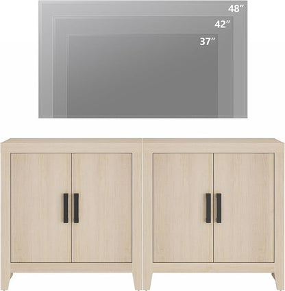 WAMPAT Farmhouse TV Stand for TVs up to 65 Inch, Rustic Wood Entertainment Center & Media Console with 4 Storage Doors, Accent Cabinet for Living Room, Hallway, Beige