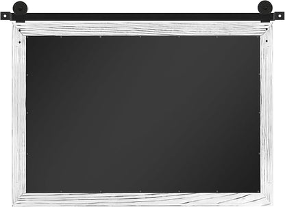 COGOOD Farmhouse Barn Door Mirror - 25 x 18 Rustic Wood Framed Decrative Mirror for Bathroom, Living Room, Entryway Wall Decor (White)