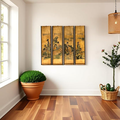 CIFIBIFUN Wall Japanese Geisha Tiger Art Prints Posters Painting Japan Traditional Vintage Style,4 Panels Home Walls Decor (Super Old Aging Paper, A Japan Painting)