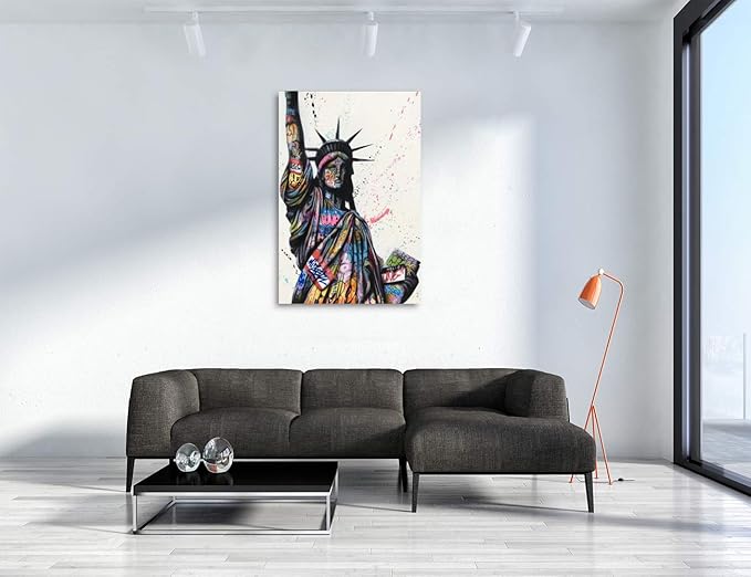 Graffiti Statue of Liberty Canvas Wall Art Colorful USA Patriotic Wall Decor Modern Street Art Painting Print for Living Room Bedroom Office, Freedom America Artwork Ready to Hang 24"WX36"H