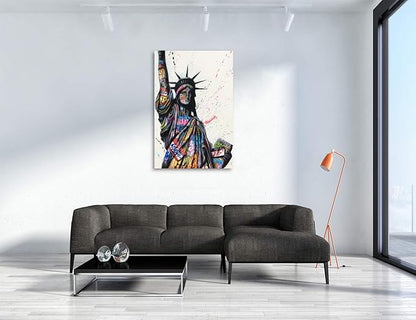 Graffiti Statue of Liberty Canvas Wall Art Colorful USA Patriotic Wall Decor Modern Street Art Painting Print for Living Room Bedroom Office, Freedom America Artwork Ready to Hang 24"WX36"H