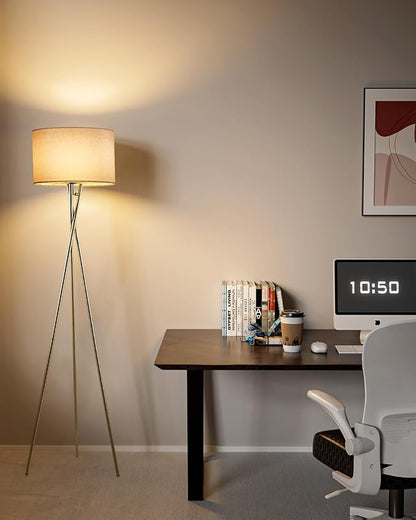 Lightdot 62IN Tripod Floor Lamps for Living Room, Modern Standing Lamp with Off-White Fabric Shade, Mid Century Industrial Standing Tall Lamp for Bedroom, Home Office-Gold