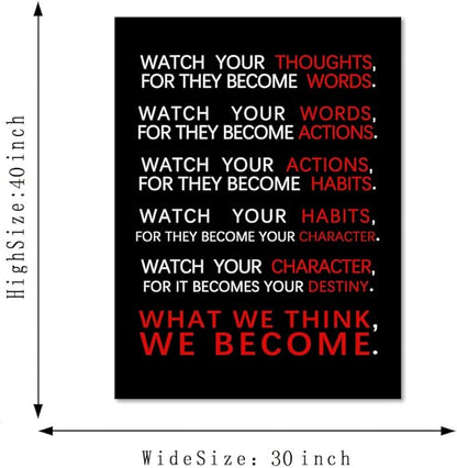 Yatsen Bridge Watch Your Thoughts Office Wall Art Decor Inspirational Motivational Canvas Pictures Artwork Home Classroom Decorations Framed Ready to Hang-28x44 inch