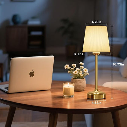 Cordless Table Lamp, Small Table Lamp 5000mAh Rechargeable Table Lamp Battery Operated Touch Lamp Fabric Shade Stepless Dimmable Bedside Lamps for Bedroom, Living Room, Dining Room
