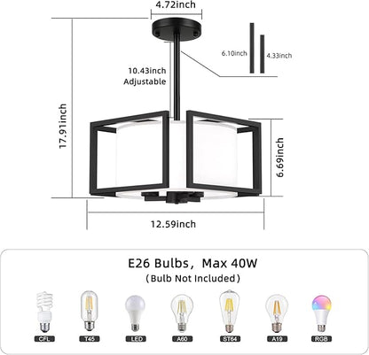 FRIDEKO HOME Flush Mount Ceiling Light Fixture - 3-Light Modern Semi Flush Mount Ceiling Light with Fabric Shade Black Metal Frame Drum Ceiling Lights for Bedroom Hallway Kitchen Living Room Entryway
