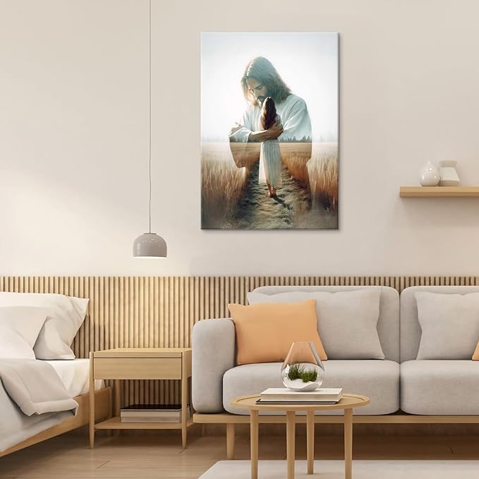 Jesus Hugging Woman Canvas Wall Art Jesus And Girl Painting picture Wall Decor religion Christian Healing Embrace Bible Stories Poster Print Artwork for Church LDS bedroom Living Decor 16x24in Canvas