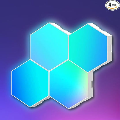 Hexagon Light Panels Expansion 4 LED Panels, Hexagon LED Wall Lights Dreamcolor Effects, Smart Gaming Lights Music Sync for Gaming Room Setup (No Controller/Remote)