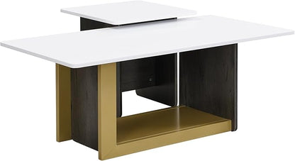 Modern Light Luxury TV Stand and Coffee Table Set of 2, Modern TV Console,Wood Center Tables with Spacious Top, Storage Cabinet & Open Adjustable Shelves for Living Room, White