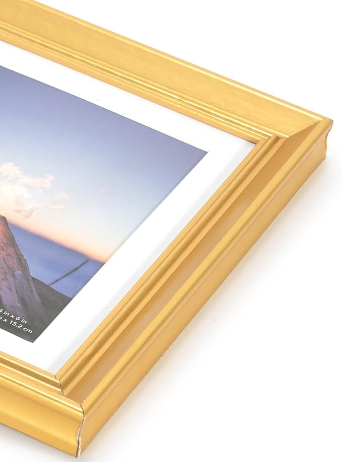 5x7 Picture Frame Gold, Display 5x7 without Mat or 4x6 with Mat, Wall Gallery Photo Frames