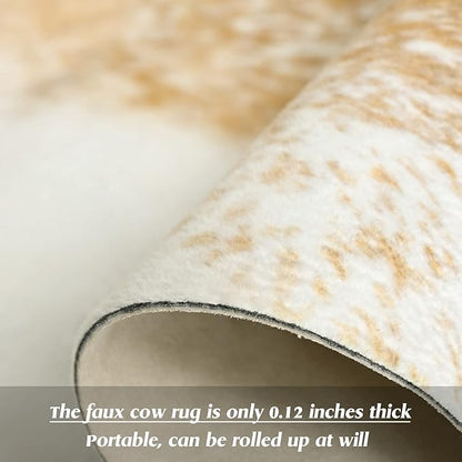 Cow Hide Rug for Living Room,5x6 Washable Khaki Cow Print Area Rugs, Non Slip Faux Animal Skin Hide Carpet for Living Room Bedroom Office, Western Rustic Farmhouse Home Decor
