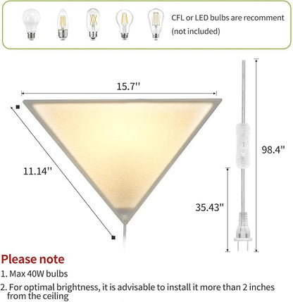 Corner Light with Switch, Ceiling Corner Lights for Living Room, Plug in Ceiling Light for Dark Area, Lamp for Bedroom, Kids Room, Triangle Shape, Linen, Eco-Friendly (1 Pack)