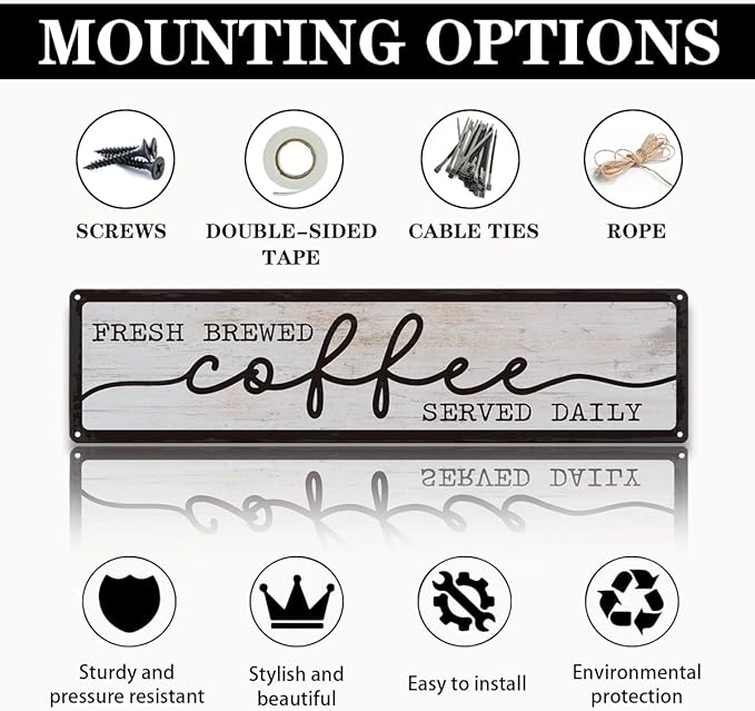 Coffee Metal Tin Signs, Fresh Brewed Coffee Served Daily Sign, Coffees Decoration for Cafe Bar Coffees Station, Kitchen, Restaurant, Hotel, Decorative Metal Wall Signs 15.8x4 Inches