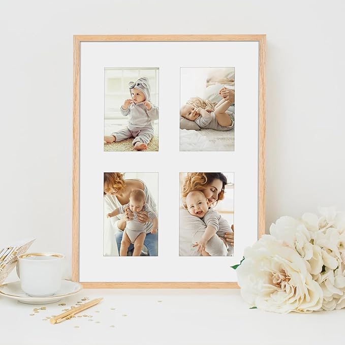 ATOBART 12x16 Picture Frame,OAK Wood Photo Frame 8.5x11 with Mat or 4x6 with 4 Mat with Perspex Glass for Vertical or Horizontal Wall Display for Photo, Christmas Gift,Set of 2