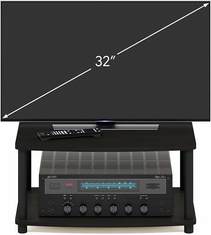 Furinno TURN-N-TUBE TV Riser Stand, 2-Tier Small Elevated No Tools TV Stand with Plastic Poles, Console for TV up to 32 inch, 15.8 x 23.8 x 11, for Living Room, Bedroom, Espresso