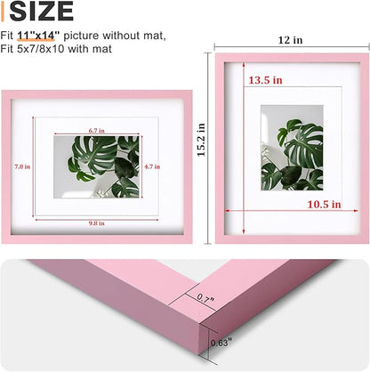Egofine 11x14 Picture Frames with Plexiglass, Display Pictures 5x7/8x10 with Mat or 11x14 Without Mat Set of 4 for Tabletop and Wall Mounting, Pink