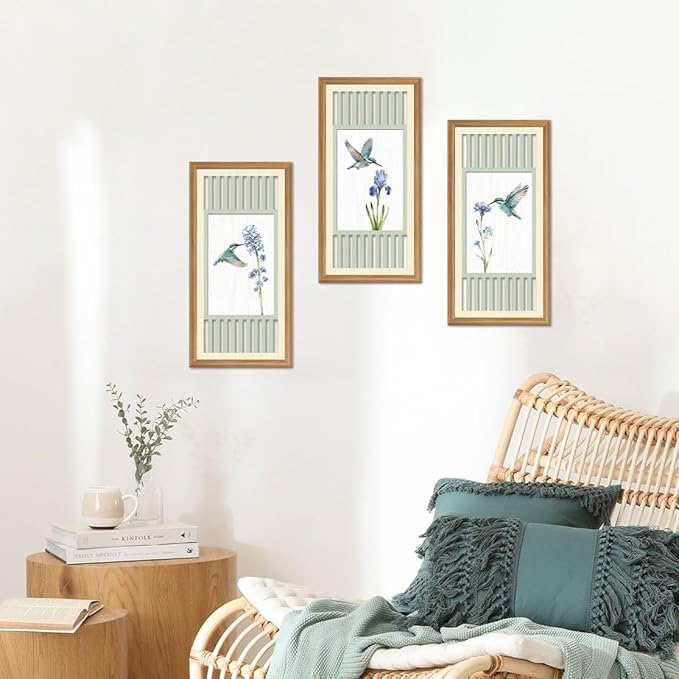 IARTTOP Vintage Hummingbird Bird Wall Art Set of 3 Botanical Prints Sage Green Home Decor for Living Room Bedroom Farmhouse 8x16 Inch Gifts for Bird Lovers