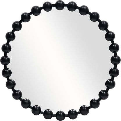 Round Black Mirror 24'', Spherical Frame Round Beaded Mirror for Wall Decor Large Circle Mirror for Bathroom, Dining Roon, Bed Room, Entryway