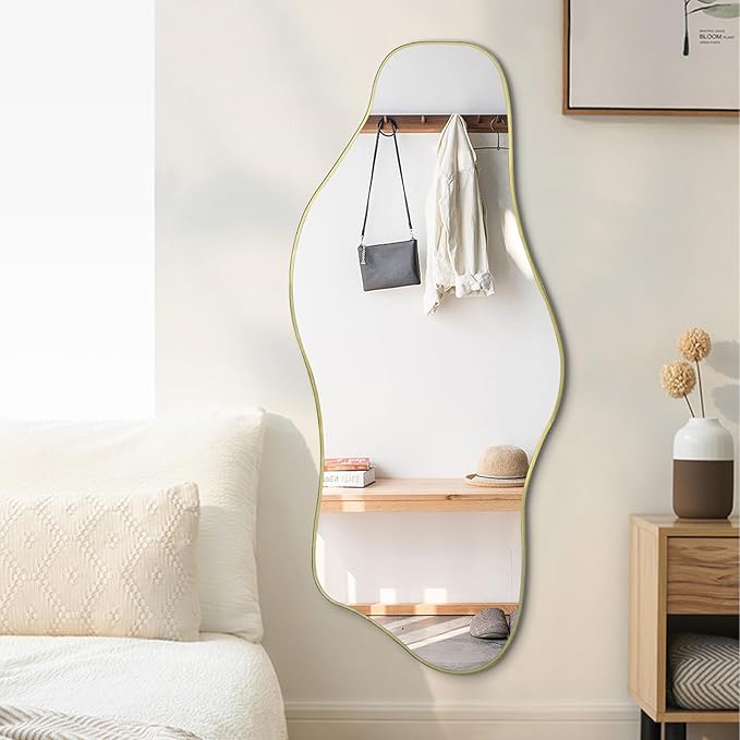 Irregular Wall Mirror, 54.5"x24" Asymmetrical Tempered Glass Mirror, Large Organic Shape Frameless Mirrors for Living Room Bedroom Hallway Entryway, Horizontal or Vertical Hanging