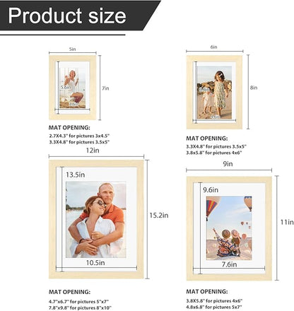 Egofine Picture Frame Set 12 Pack, Picture Frames Collage Wall Decor with Two 11x14, Two 8x10, Four 5x7, Four 4x6 for Wall and Tabletop, Made of Solid Wood, Covered by Plexiglass, Natural Wood