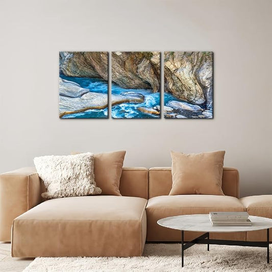 Pacimo 3 Piece Canvas Wall Art - Taroko National Park Beautiful Scenery Pictures Painting Prints on Canvas Modern Artwork Home Wall Decor Stretched and Framed Ready to Hang - 12"x16"x3