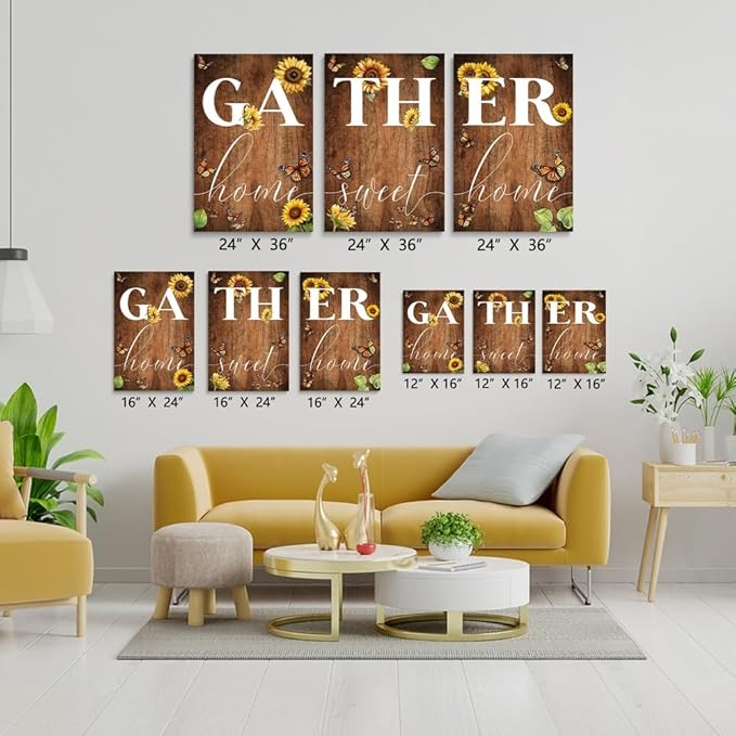 GUBIYU Gather Signs for Home Decor Gather Wall Decor for Dining Room Home Sweet Home Sign Rustic Wood Large Farmhouse Home Sweet Home Wall Decor Sign Artwork for Living Room,Wall Wedding Decor 24"X36"