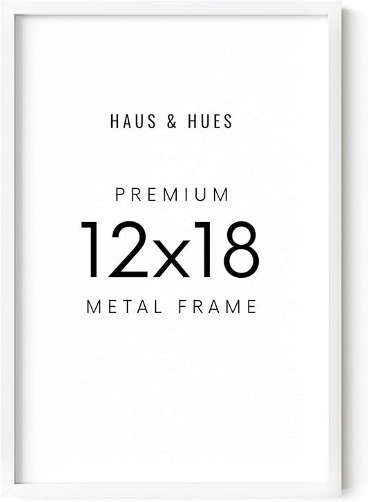 HAUS AND HUES 12x18 White Aluminum Poster Frame - Vertical & Horizontal Hanging, Shatterproof Plexiglass - Ideal for Home, Room, Office (12x18 in, White)