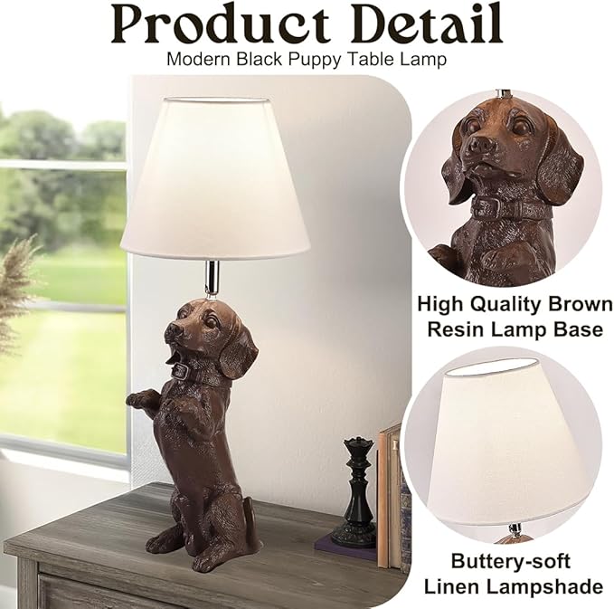 Dachshund Dog Table Lamp Cute Modern Resin Desk Lamp Creative Brown Puppy Nightstand Lamp for Living Room Bedroom Corner Kid’s Room Office