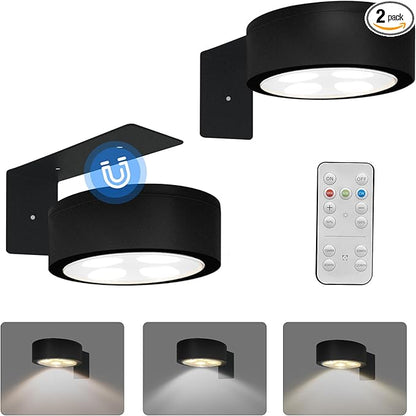 2-Pack Picture Light for Paintings Battery Operated Art Light with Remotes,3 Lighting Display Light,Magnetic Dimmable and Timer Wall Light for Picture Artworking Frame Portrait,LED Puck Lights-Black