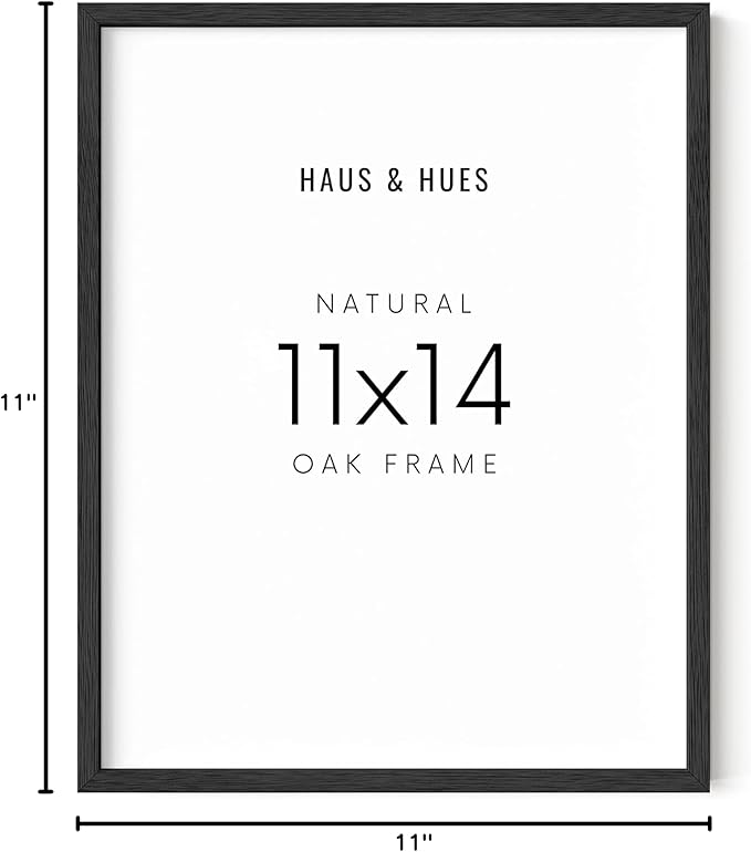HAUS AND HUES Black Oak Wood 11x14 Picture Frame - Modern Wood Wall Art Display - Minimalist, Lightweight 11x14 Black Frame for Art Prints, Photos, Posters - Ready-to-Hang Vertically & Horizontally