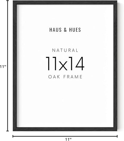 HAUS AND HUES Black Oak Wood 11x14 Picture Frame - Modern Wood Wall Art Display - Minimalist, Lightweight 11x14 Black Frame for Art Prints, Photos, Posters - Ready-to-Hang Vertically & Horizontally