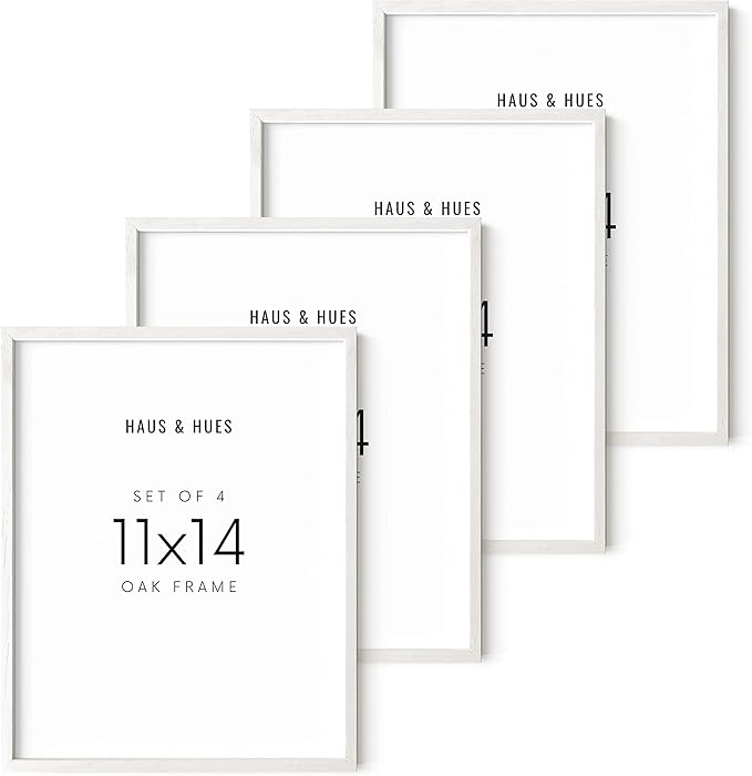 HAUS AND HUES White Oak Wood 11x14 Picture Frames - Set of 4, Modern Frames for Posters and Wall Art