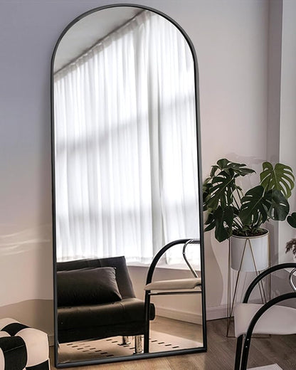 DYNWELL Arched Full Length Mirror, Floor Mirror with Stand, 30"x71" Large Mirror, Wall Mirror Full Length, Black Floor Length Mirror, Body Floor Mirror, Wall Mounted Mirror for Bedroom, Black