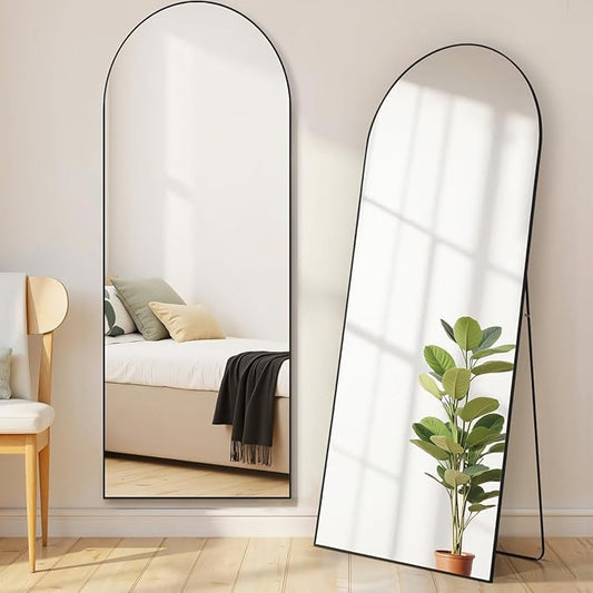 Arched Mirror Full Length, Upgraded 21"x64" Body Wall Mirrors with Shatter-Proof Glass, Floor Standing, Hanging or Leaning, Large Tall Arch Mirror with Stand Aluminum Alloy Frame