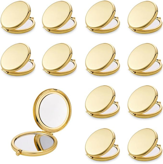 Compact Mirror for Purse, Metal Round Shell, Double-Sided 1X/2X Magnifying, Portable Travel Small Makeup Mirror, Mini Pocket Mirror, Gold, 12 Pack