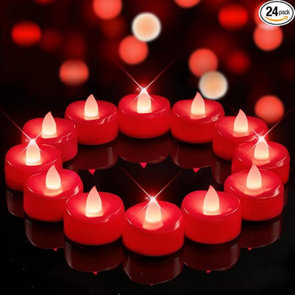 merrynights LED Candles, 24 Pack Tea Lights Candles Battery Operated, Flameless Tealight Candle, Realistic Tea Lights for Halloween Christmas Party Decor -D 1.5” x H 1.25”-Red