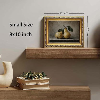 WZGZXU Vintage Gold Framed Wall Art Fruit Wall Decor Pear Canvas Art Still Life Pictures Antique Paintings Cottage Prints For Living Room Kitchen 8x10in
