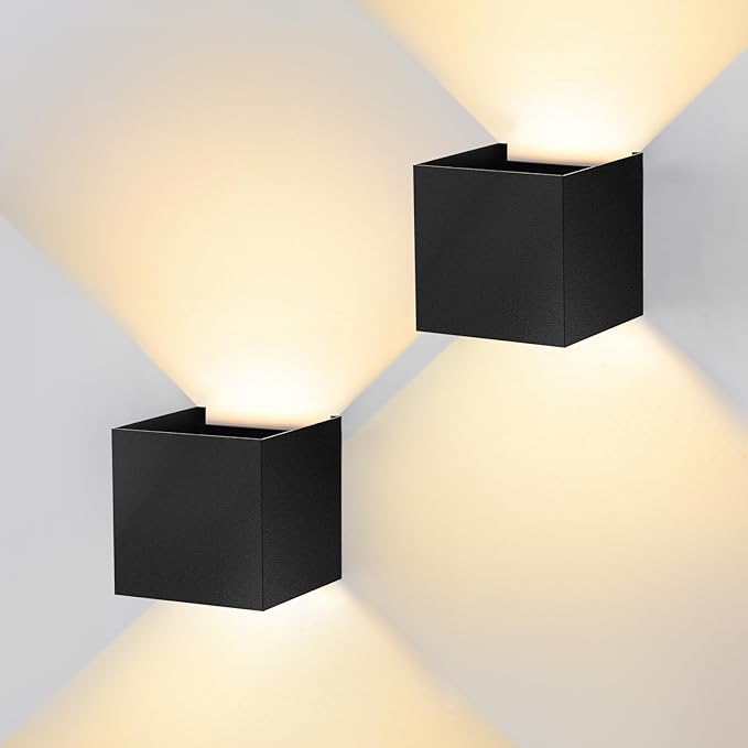 Modern LED Wall Sconce, 3000K Warm White Up & Down Wall Light for Bedroom, Wall Lamp with Adjustable Angle, Black Minimalist Design for Living Room, Bedroom, Hallway, Corridor (2 Pack)