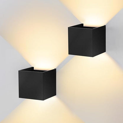 Modern LED Wall Sconce, 3000K Warm White Up & Down Wall Light for Bedroom, Wall Lamp with Adjustable Angle, Black Minimalist Design for Living Room, Bedroom, Hallway, Corridor (2 Pack)