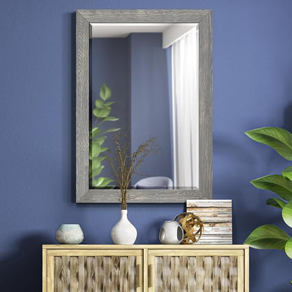 Renditions Gallery Horizontal Gray Wood Frame Vanity Body Mirror Rustic Farmhouse Rectangular Decorative Wall Mounted Aesthetic Mirror for Bedroom Living Room Bathroom - 41"x29" LT07