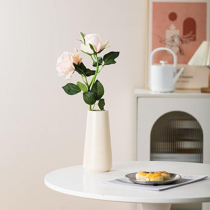 Beige Ceramic Vase - 8“ Neutral Vase Home Decor, Boho Off White vase, Cream vases for Flower, Minimalist Modern Ivory Vases for Centerpieces, Room Decor, Living Room, Bedroom
