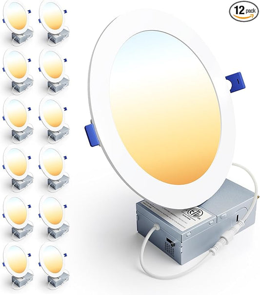 Ensenior 12 Pack 7 Inch LED Recessed Ceiling Light, Dimmable, 2700K-5000K 5CCT, 1600LM 15W 120V, High Brightness Canless Wafer Downligh