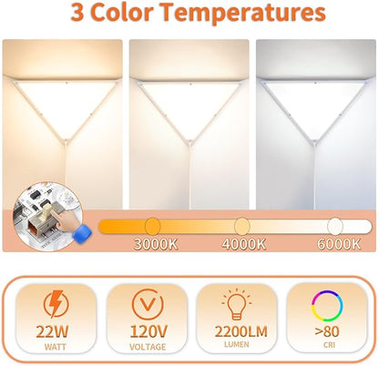 Upgraded Corner Light, 22W 2000LM LED Corner Lights for Living Room, 3000K/4000K/6000K Plug in Ceiling Lights with Switch, Lamp for Bedroom, Triangle Shape(1 Pack)