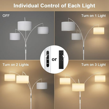 SIBRILLE 36W Dimmable Floor Lamp - 3 Lights Arc Floor Lamps Standing Lamp with Remote & Touch Control, Tall Lamp for Living Room Corner, Bedroom, Office