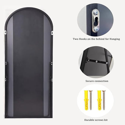 76''x34'' Arched Floor Mirror, Full Body Mirror with Stand, Modern & Contemporary Design, Aluminum Alloy Frame (Black)