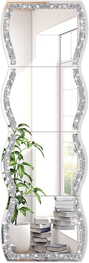 ZOLAPI Wave Pattern Crushed Diamond Body Mirror Set - 4pcs 11x15 inch Dressing & Makeup Mirror for Decor, Gym, Door (11x15 inch 4pcs)