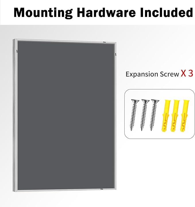CIRCUMI 60"x40" Brushed Silver Mirror with Chunky Box Metal Frame, Bathroom Mirror for Vanity Remodel & New Home, Living Room, Entryway, Rectangular Wall Mirror, Tempered Glass, Vertical or Horizontal
