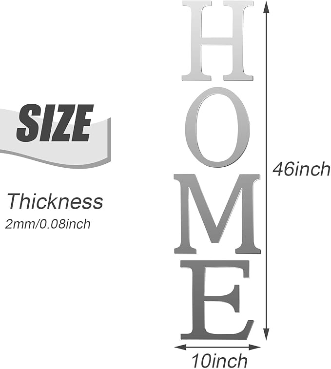 Zonon 3D Home Wall Decor Letter Sign Acrylic Mirror Wall Decor Stickers Family Farmhouse Decals for Home Room Bedroom Mirror Decoration 47x 11.8 Inch(Silver)
