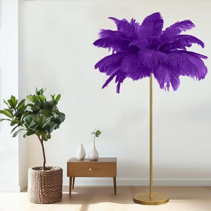 Feather Floor Lamp,Fluffy Ostrich Feather Floor Lamp for Bedroom,3 Color Temperatures Led Corner Modern Floor Lamps for Living Room Christmas Home Decor House Warming Gifts,63″ Height (Deep Purple)